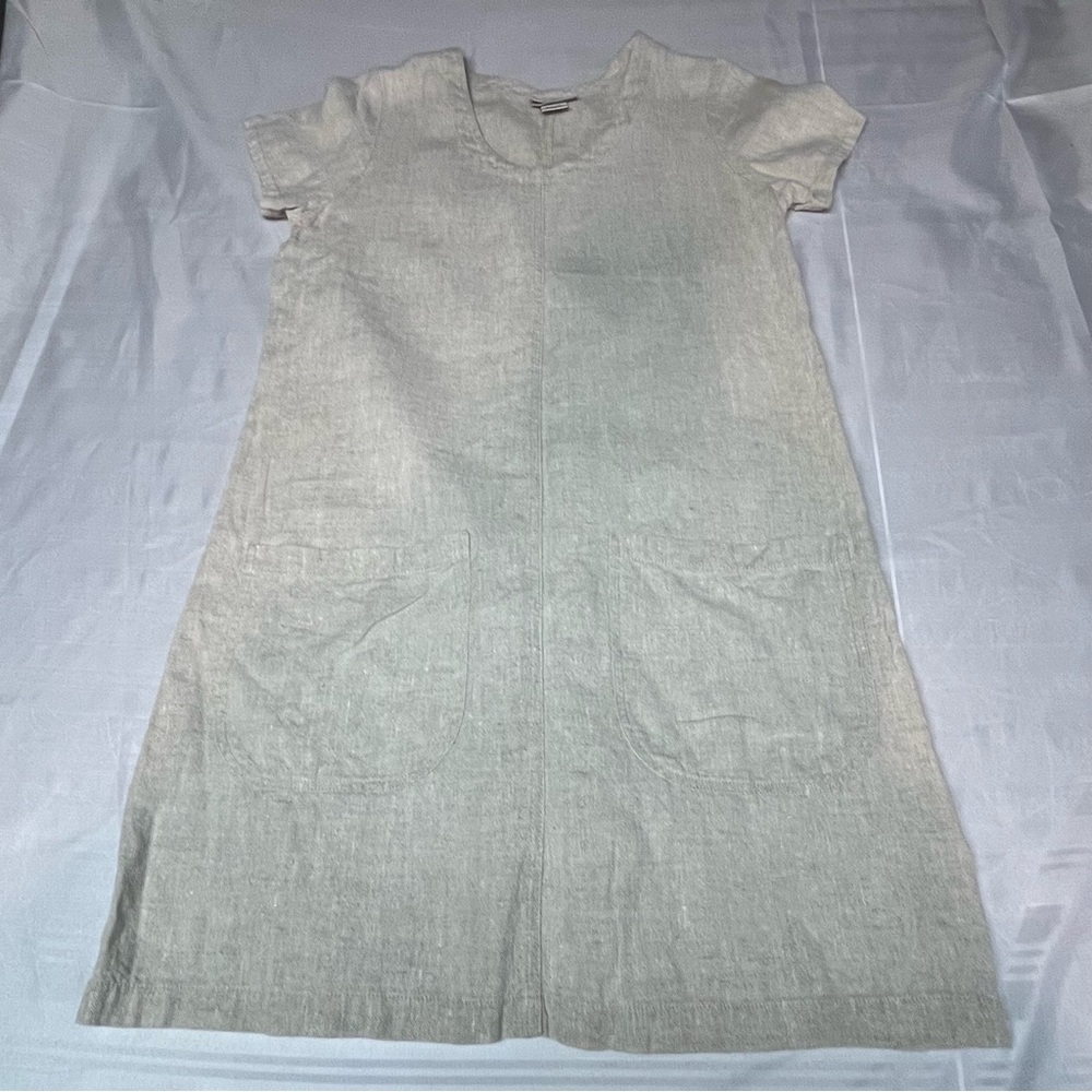 Sunbelt Beige Linen Shift Dress Summery Rustic Minimalist Medium Pockets - Picture 11 of 15